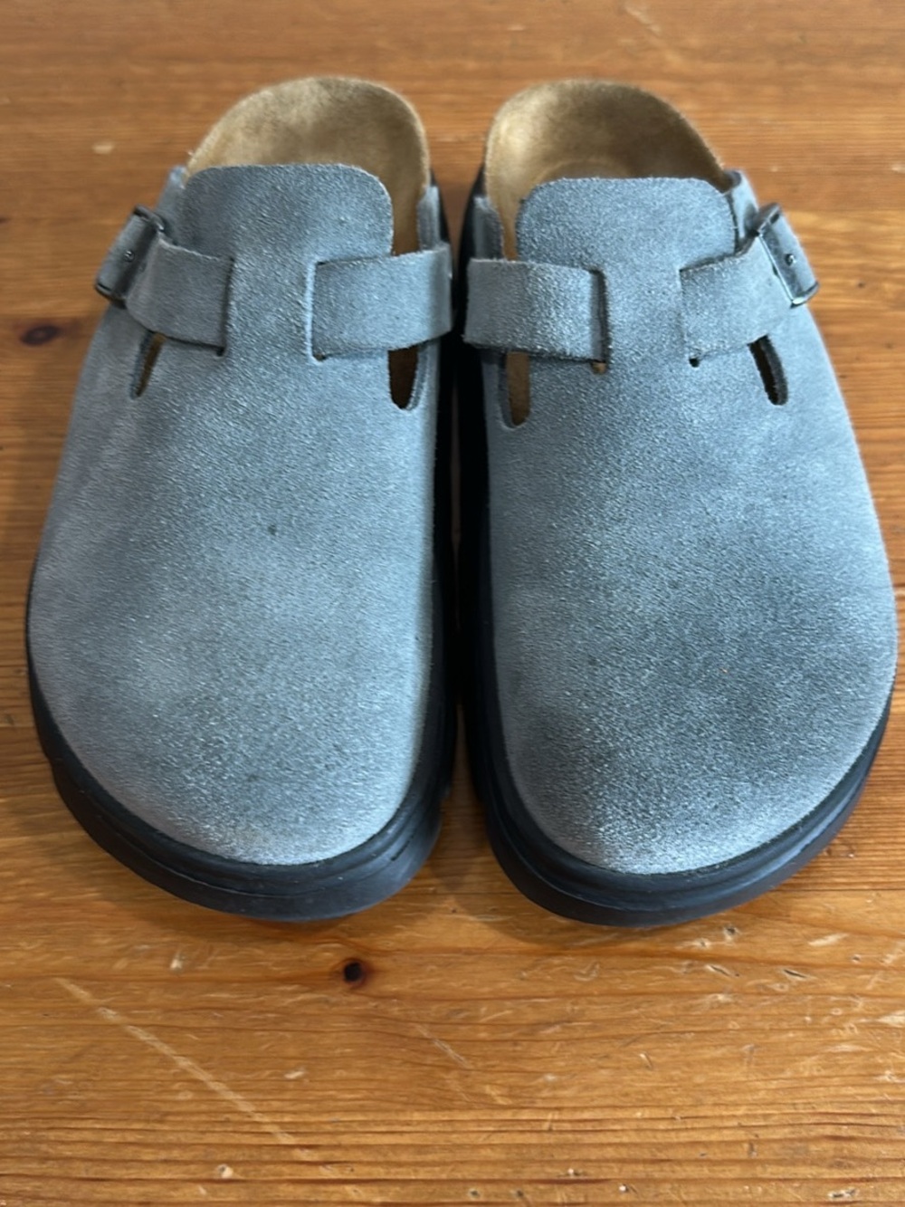 Papillio Gray Suede Buckle Clog Mule with Black Lug Sole - Picture 5 of 9